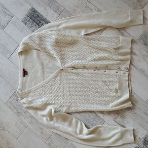 Merona Women's Small Ivory Metallic Open Knit Cardigan Button Down Sweater